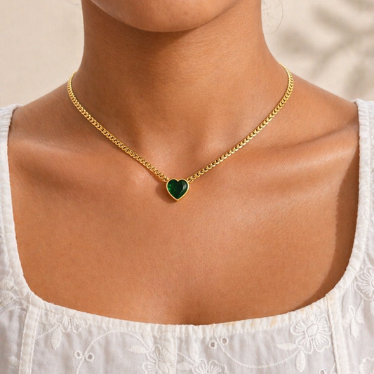 Emerald Heart Cuban Necklace