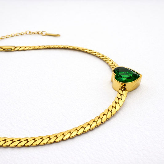 Emerald Heart Cuban Necklace