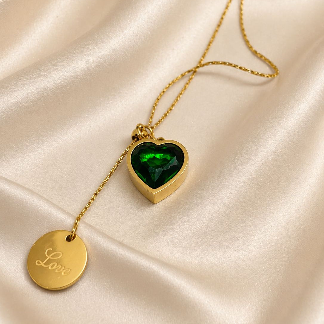 Emerald Heart Drop Necklace