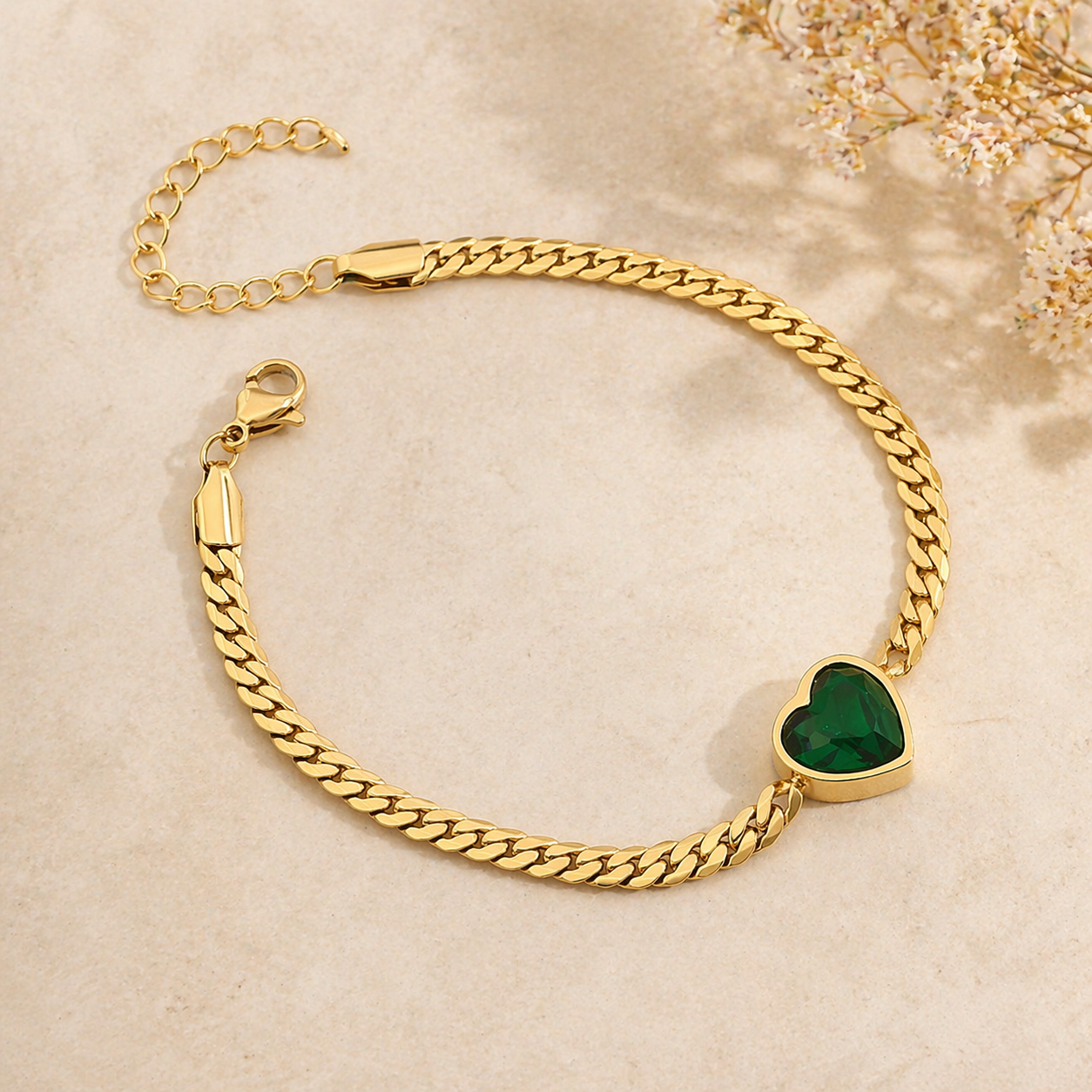 Emerald Heart Cuban Bracelet