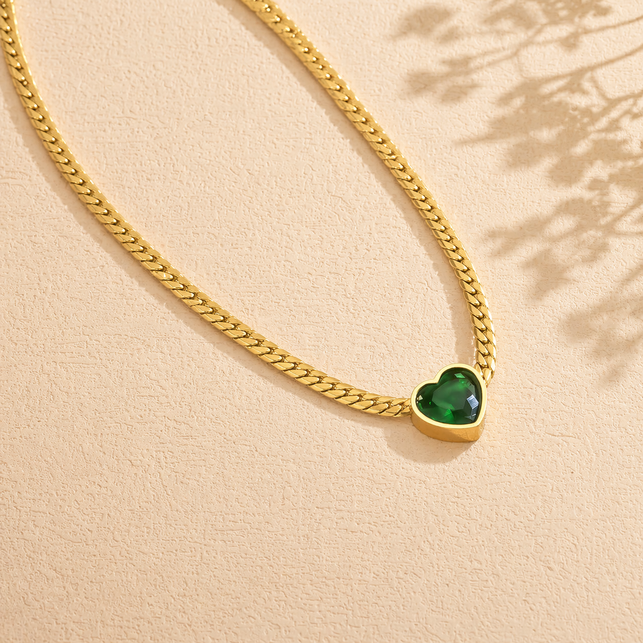 Emerald Heart Cuban Necklace