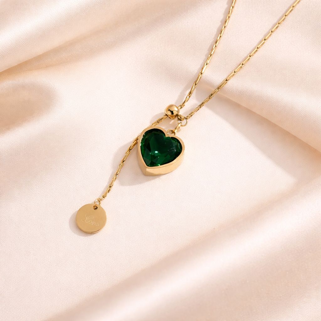 Emerald Heart Drop Necklace