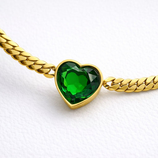 Emerald Heart Cuban Necklace