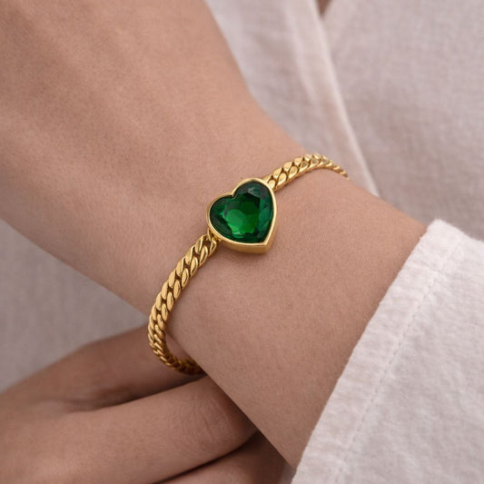 Emerald Heart Cuban Bracelet