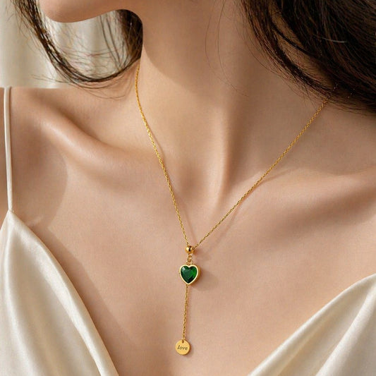 Emerald Heart Drop Necklace